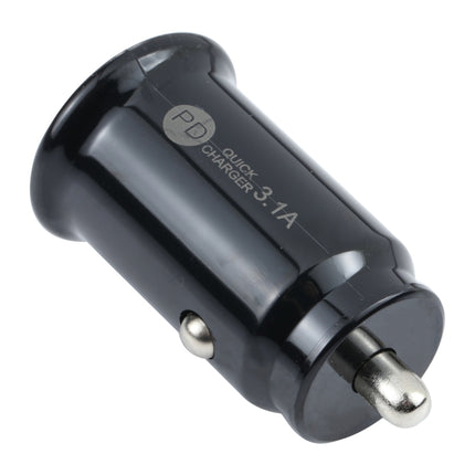 TE-339PD 3.1A PD USB-C / Type-C + USB Interface Mini Fast Charging Car Charger(Black)-garmade.com