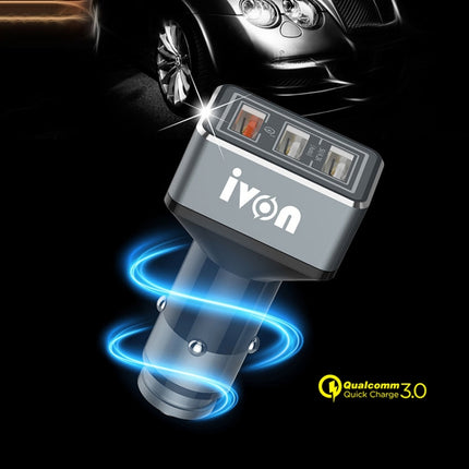 IVON CC36 39W 7.2A QC 3.0 USB + Dual USB Car Charger with Ambient Light-garmade.com
