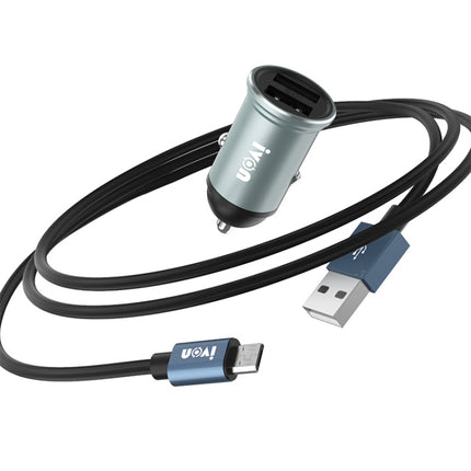 IVON CC37 15W 3.1A Dual USB Mini Car Charger + 1m USB to Micro USB Fast Charge Data Cable Set-garmade.com
