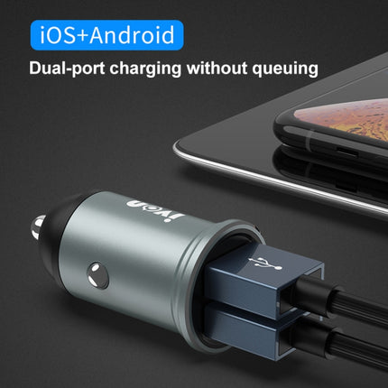 IVON CC37 15W 3.1A Dual USB Mini Car Charger + 1m USB to 8 Pin Fast Charge Data Cable Set-garmade.com