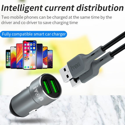 IVON CC38 2.4A Dual USB Car Charger + 1m USB to 8 Pin Fast Charge Data Cable Set-garmade.com