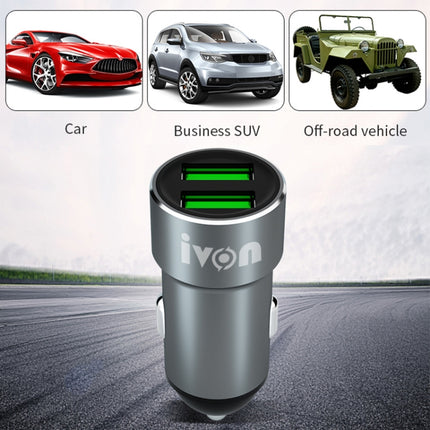 IVON CC38 2.4A Dual USB Car Charger + 1m USB to 8 Pin Fast Charge Data Cable Set-garmade.com