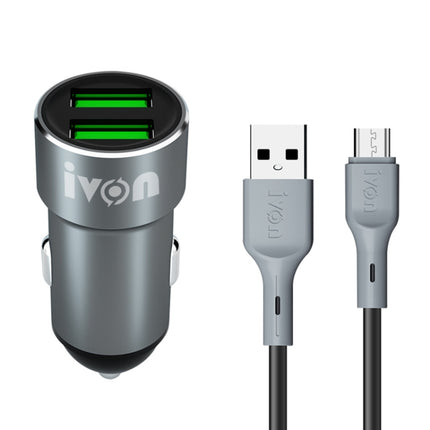 IVON CC38 2.4A Dual USB Car Charger + 1m USB to Micro USB Fast Charge Data Cable Set-garmade.com