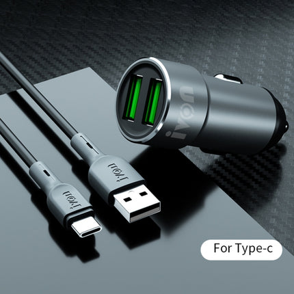 IVON CC38 2.4A Dual USB Car Charger + 1m USB to USB-C / Type-C Fast Charge Data Cable Set-garmade.com