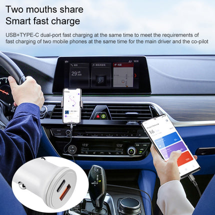 PD 20W USB-C / Type-C + QC 3.0 USB Interface Fast Charging Car Charger (White)-garmade.com