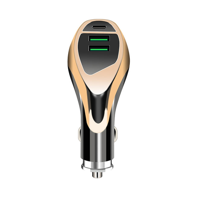 WLX-K1 QC3.0 Dual USB + Type-C Triple Car Charger (Gold)-garmade.com