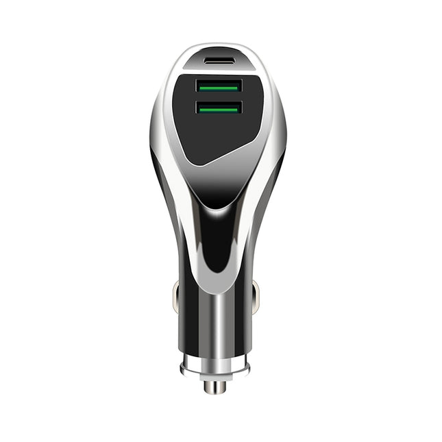 WLX-K1 QC3.0 Dual USB + Type-C Triple Car Charger (Silver)-garmade.com