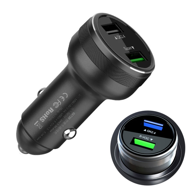 Dual USB 66W Car Flash Charger for OPPO / Huawei (Black)-garmade.com
