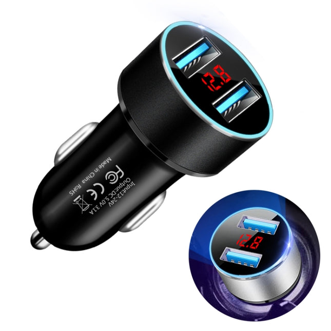JMG-C016A 5V 3.1A Car Dual USB Charger with LED Display(Black)-garmade.com