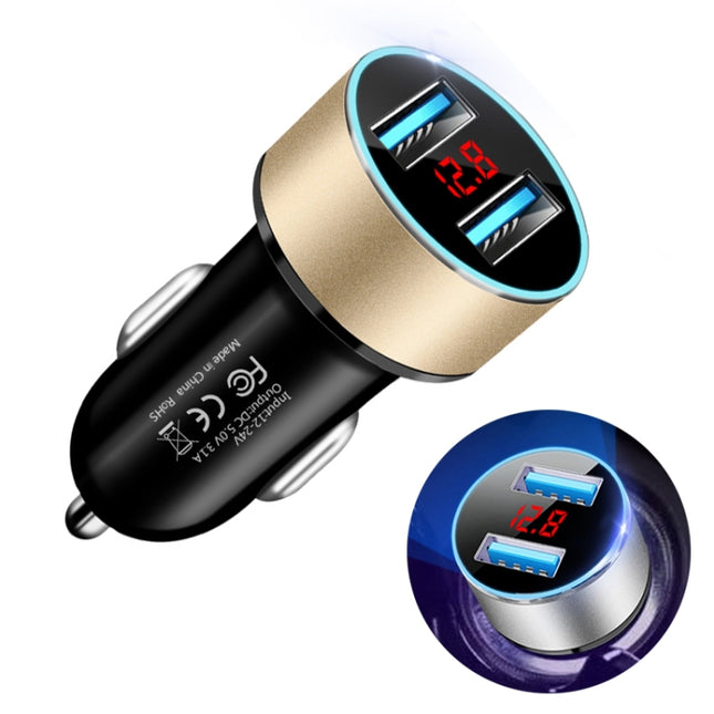 JMG-C016A 5V 3.1A Car Dual USB Charger with LED Display(Gold)-garmade.com