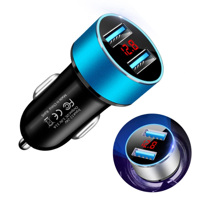 JMG-C016A 5V 3.1A Car Dual USB Charger with LED Display(Blue)-garmade.com