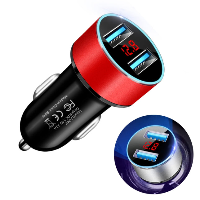 JMG-C016A 5V 3.1A Car Dual USB Charger with LED Display(Red)-garmade.com