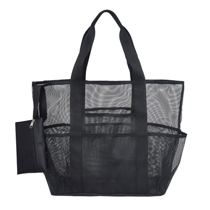 Beach Storage Bag Mesh Toiletry Cosmetic Bag (Black)-garmade.com