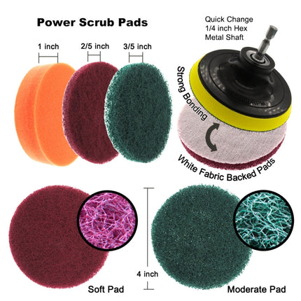 14 in 1 4 inch Sponge Scouring Pad Floor Wall Window Glass Cleaning Descaling Electric Drill Brush Head Set, Random Color Delivery-garmade.com