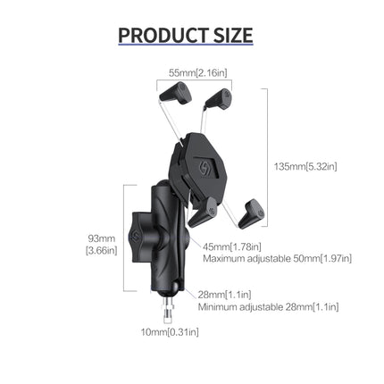 ZH-1558D1 Motorcycle M10 Ball Joint X-shape Aluminum Alloy Phone Holder-garmade.com