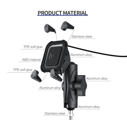 ZH-1558C2 Motorcycle M8 Ball Joint X-shape Aluminum Alloy Qi Wireless Charging Phone Holder-garmade.com