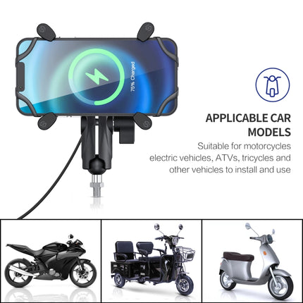 ZH-1558C2 Motorcycle M8 Ball Joint X-shape Aluminum Alloy Qi Wireless Charging Phone Holder-garmade.com
