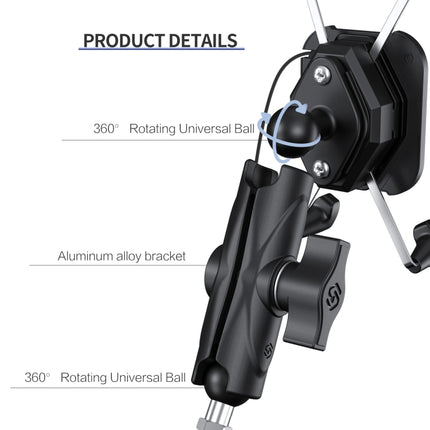 ZH-1558D2 Motorcycle M10 Ball Joint X-shape Aluminum Alloy Qi Wireless Charging Phone Holder-garmade.com