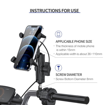 ZH-1558D2 Motorcycle M10 Ball Joint X-shape Aluminum Alloy Qi Wireless Charging Phone Holder-garmade.com