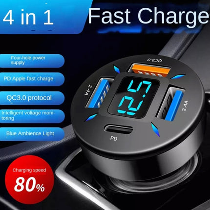2pcs 4 in 1 USB QC3.0 Digital Display Car Fast Charger-garmade.com