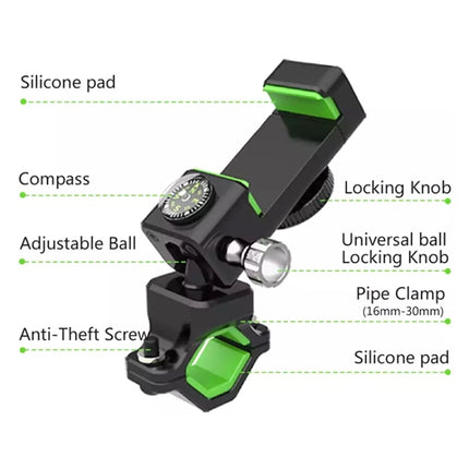 Bicycle / Motorcycle Anti-theft Anti-take Off Mobile Phone Holder with Light (Black)-garmade.com
