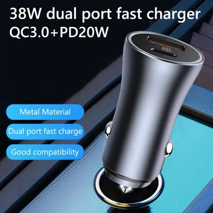 PD 20W Aluminum Alloy Dual Interface Car Fast Charger (Black)-garmade.com