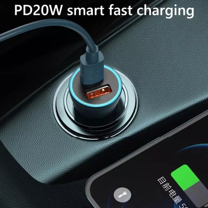 PD 20W Aluminum Alloy Dual Interface Car Fast Charger (Grey)-garmade.com