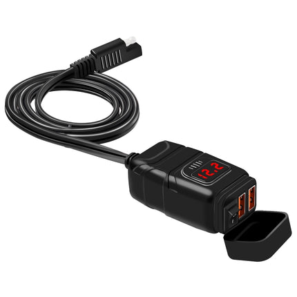Universal Car Super Quick Dual Port USB Charger Power Outlet Adapter with LED Digital Voltmeter(Red Light)-garmade.com