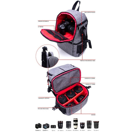 Multi-functional Waterproof Nylon Shoulder Backpack Padded Shockproof Camera Case Bag for Nikon Canon DSLR Cameras(Grey)-garmade.com