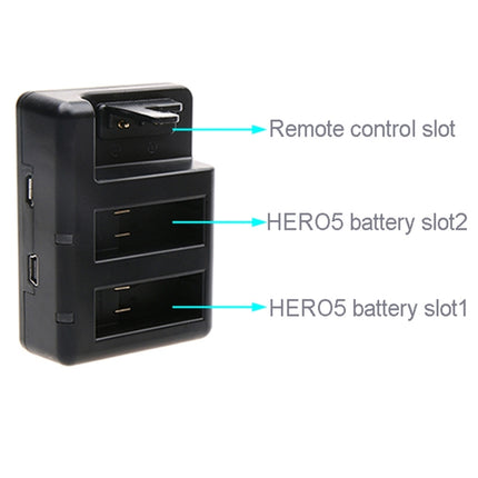 Dual Batteries Charger + Remote Control Charger with USB Cable for GoPro HERO7 Black /6 /5 (AHDBT-501), Batteries not included(Black)-garmade.com