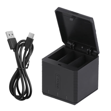RUIGPRO USB Triple Batteries Housing Charger Box with USB Cable & LED Indicator Light for GoPro HERO9 Black (Black)-garmade.com