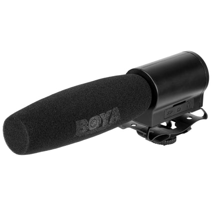 BOYA BY-DMR7 Shotgun Condenser Broadcast Microphone with LCD Display & Integrated Flash Recorder for Canon / Nikon / Sony DSLR Cameras and Video Cameras(Black)-garmade.com
