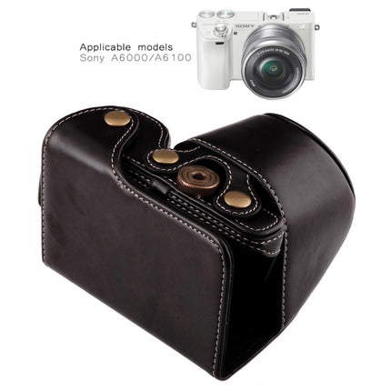 Full Body Camera PU Leather Case Bag with Strap for Sony A6000 / A6300 / Nex 6(Black)-garmade.com