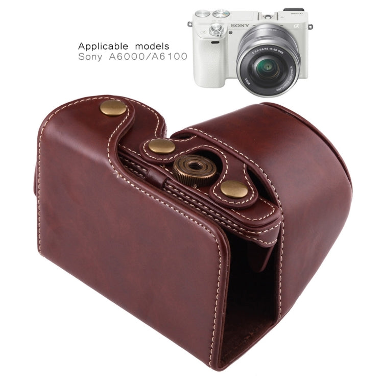 Full Body Camera PU Leather Case Bag with Strap for Sony A6000 / A6300 / Nex 6(Coffee)-garmade.com