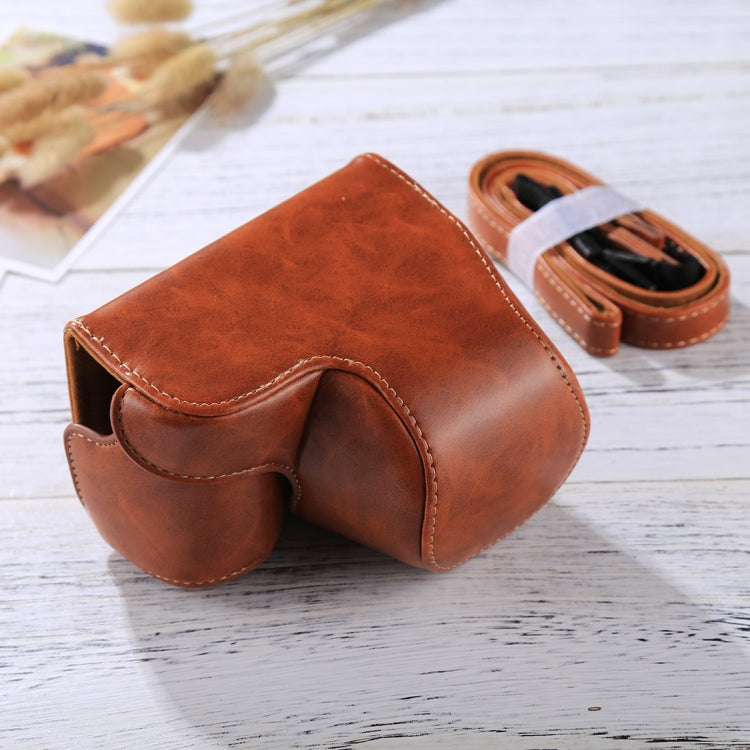 Full Body Camera PU Leather Case Bag with Strap for Sony A6000 / A6300 / Nex 6(Brown)-garmade.com