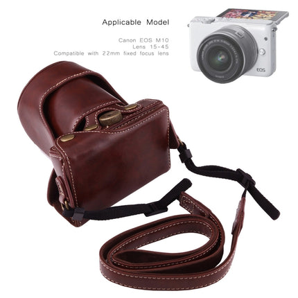Full Body Camera PU Leather Case Bag with Strap for Canon EOS M10(Coffee)-garmade.com