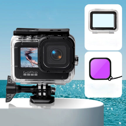 Waterproof Case + Touch Back Cover + Color Lens Filter for GoPro HERO10 Black / HERO9 Black (Purple)-garmade.com