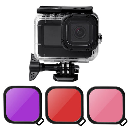 Waterproof Case + Touch Back Cover + Color Lens Filter for GoPro HERO10 Black / HERO9 Black (Pink)-garmade.com