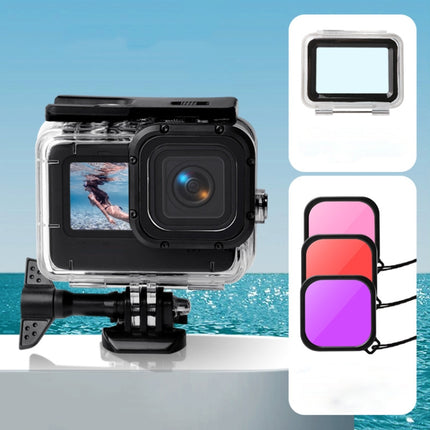 Waterproof Case + Touch Back Cover + Purple Red Pink Lens Filter for GoPro HERO10 Black / HERO9 Black-garmade.com