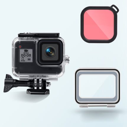 45m Waterproof Case + Touch Back Cover + Color Lens Filter for GoPro HERO8 Black (Pink)-garmade.com