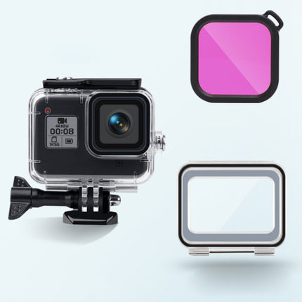 45m Waterproof Case + Touch Back Cover + Color Lens Filter for GoPro HERO8 Black (Purple)-garmade.com