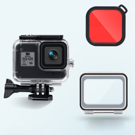45m Waterproof Case + Touch Back Cover + Color Lens Filter for GoPro HERO8 Black (Red)-garmade.com