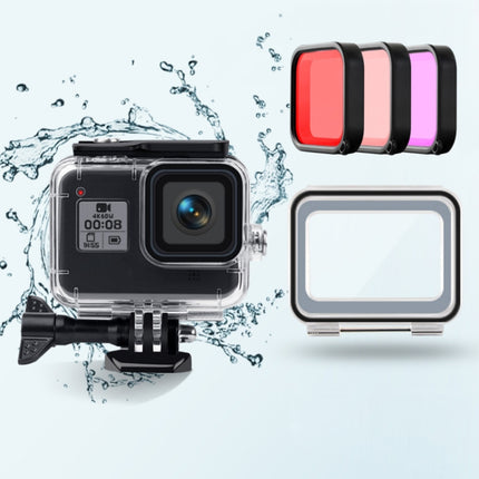 45m Waterproof Case + Touch Back Cover + Purple Red Pink Lens Filter for GoPro HERO8 Black-garmade.com