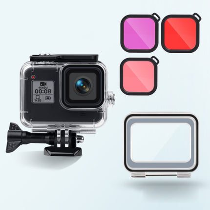 45m Waterproof Case + Touch Back Cover + Purple Red Pink Lens Filter for GoPro HERO8 Black-garmade.com