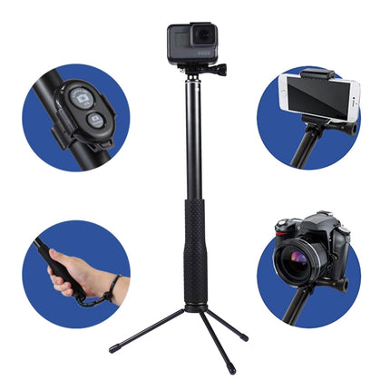 Anti-skid Extendable Self-portrait Handheld Diving Telescopic Monopod Holder Set with Phone Remote Controller & Tripod & Phone Holder for GoPro & Xiaoyi Camera & Smartphones, Full Length Max: about 1m(Black)-garmade.com