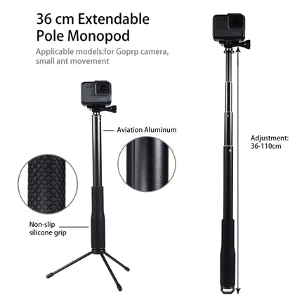 Anti-skid Extendable Self-portrait Handheld Diving Telescopic Monopod Holder Set with Phone Remote Controller & Tripod & Phone Holder for GoPro & Xiaoyi Camera & Smartphones, Full Length Max: about 1m(Black)-garmade.com