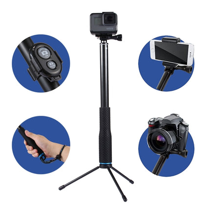 Anti-skid Extendable Self-portrait Handheld Diving Telescopic Monopod Holder Set with Phone Remote Controller & Tripod & Phone Holder for GoPro & Xiaoyi Camera & Smartphones, Full Length Max: about 1m(Blue)-garmade.com