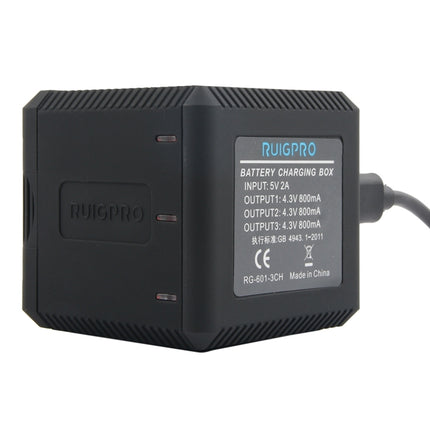 RUIGPRO USB Triple Batteries Housing Charger Box with USB Cable & LED Indicator Light for GoPro HERO6 /5(Black)-garmade.com