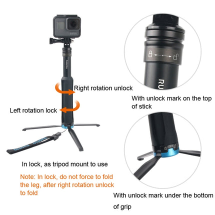 Portable Foldable Tripod Holder Selfie Monopod Stick for GoPro HERO9 Black / HERO8 Black / HERO7 /6 /5 /5 Session /4 Session /4 /3+ /3 /2 /1, Insta360 ONE R, DJI Osmo Action and Other Action Cameras, Length: 23.5-81cm-garmade.com