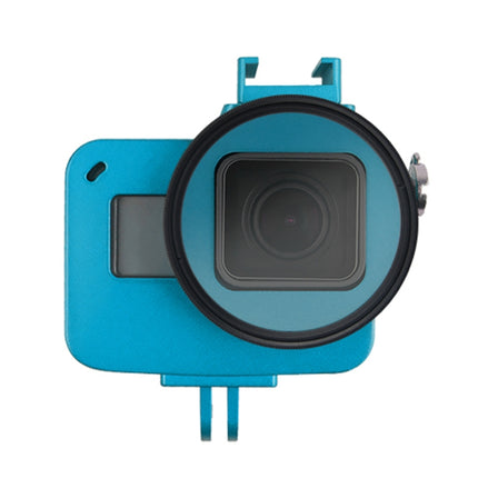 Housing Shell CNC Aluminum Alloy Protective Cage with Insurance Frame & 52mm UV Lens for GoPro HERO7 Black /6 /5 (Blue)-garmade.com